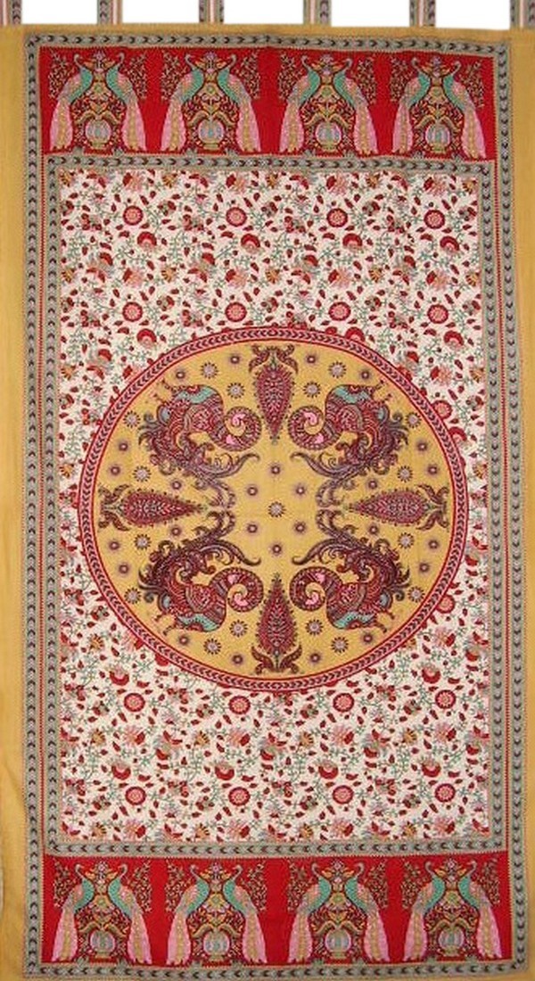 Peacocks Tab Top Curtain Drape Panel Cotton 44″ x 88″ Red