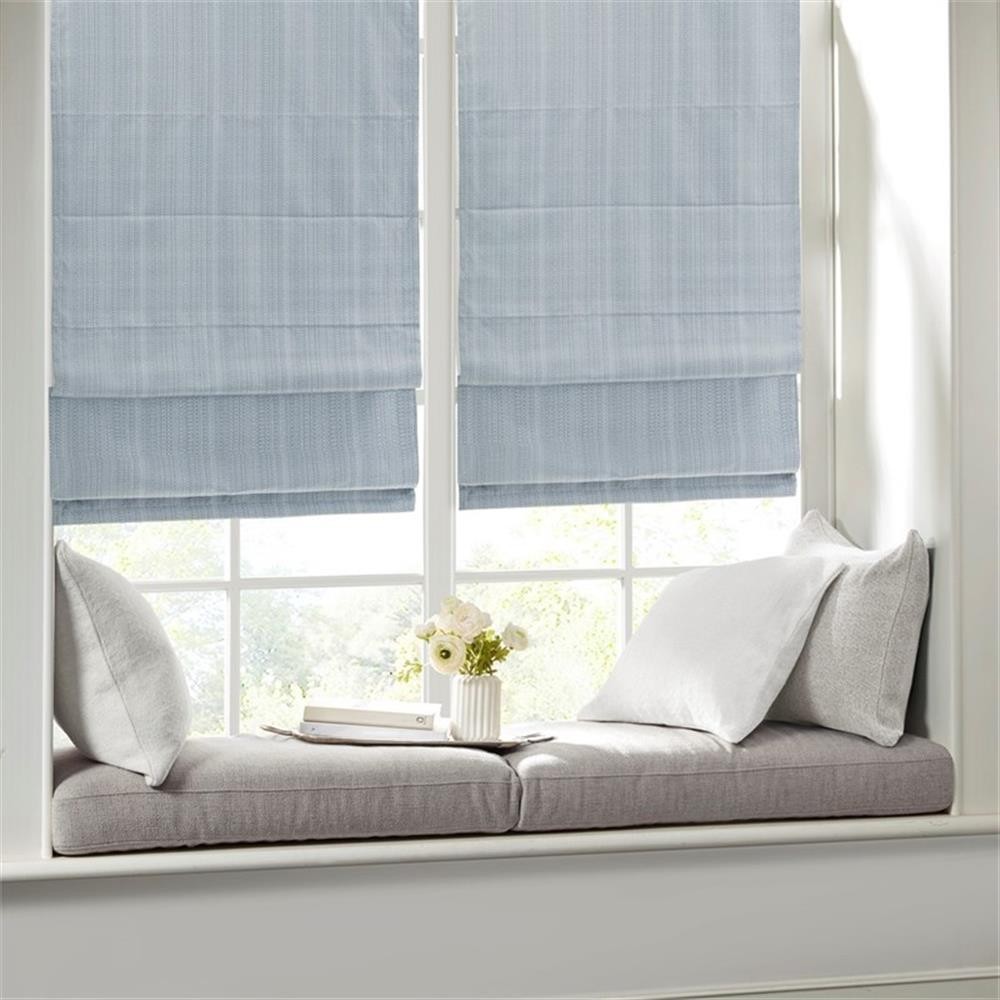 Pemberly Row Basketweave Room Darkening Cordless Roman Shade in Blue 33×64″
