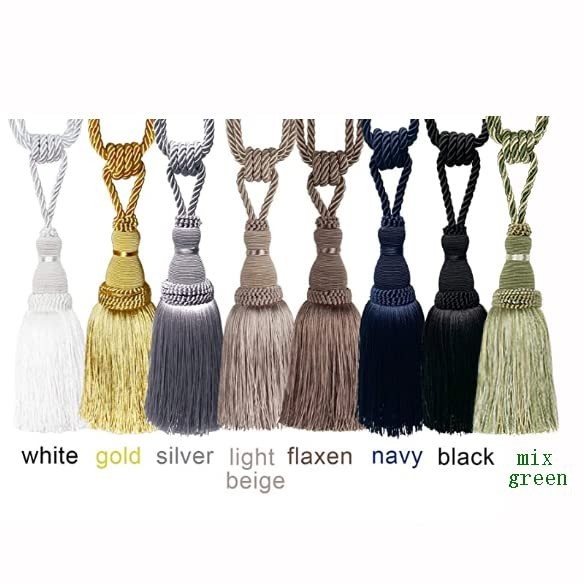 2 Pack Handmade Tassel Curtain Tiebacks – Decorative Rope Drapery Holdbacks (Gre