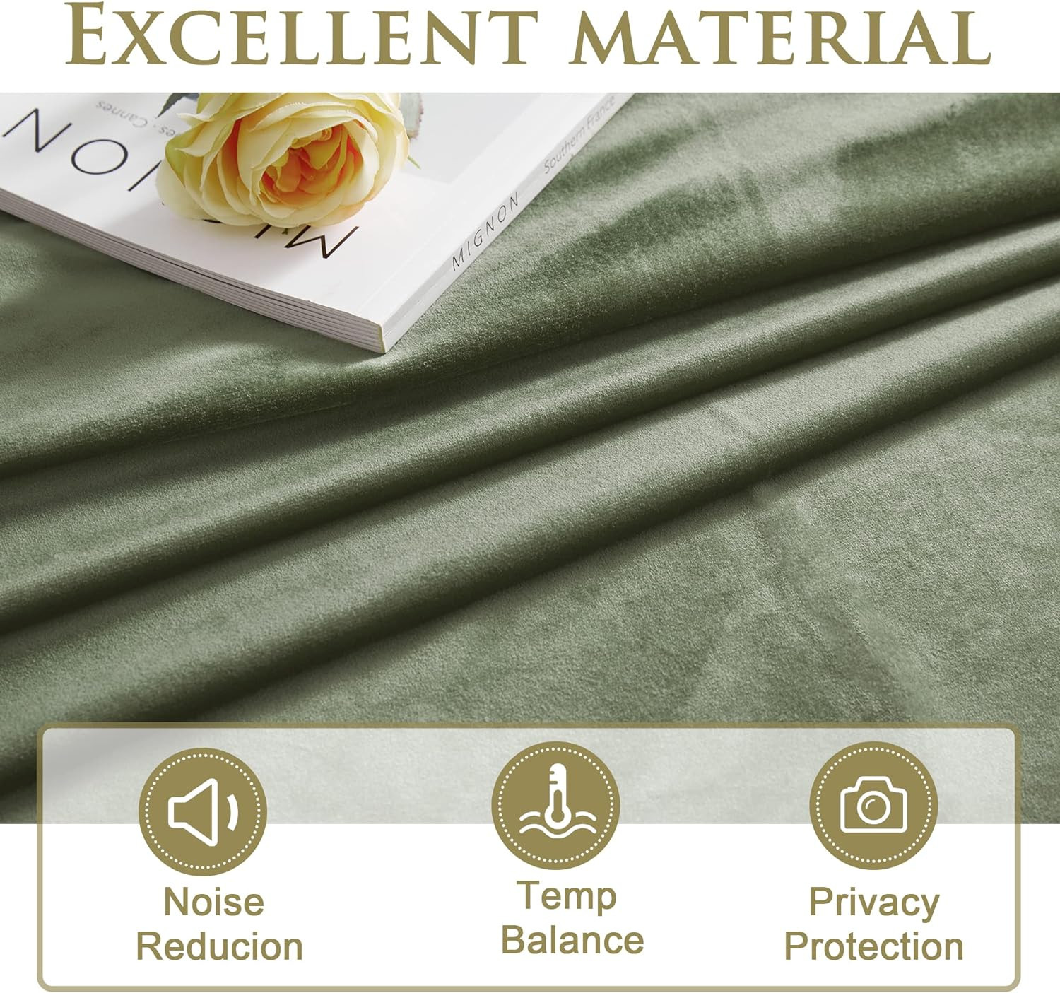 Sage Green Velvet Room Darkening Curtains 96″ – Set of 2 Grommet Drapes