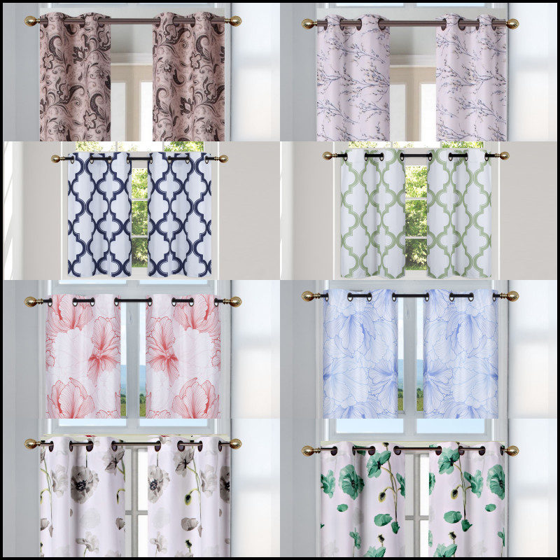 2PC SET Geometric Blackout Lined Window Curtain Grommet Panel Big Flower 36″ L