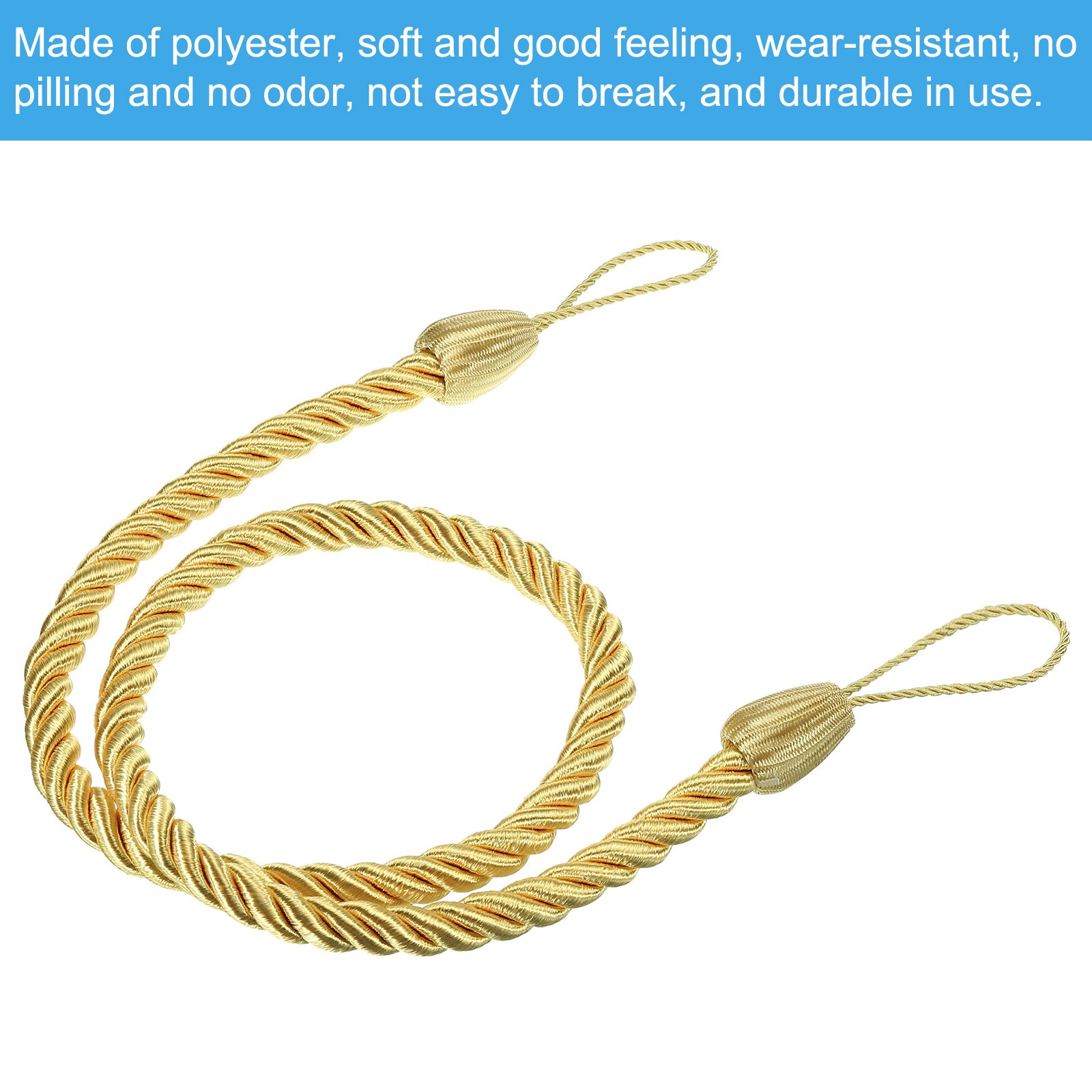 2pcs Curtain Tiebacks Ropes with Hooks Bolts Gold Yellow