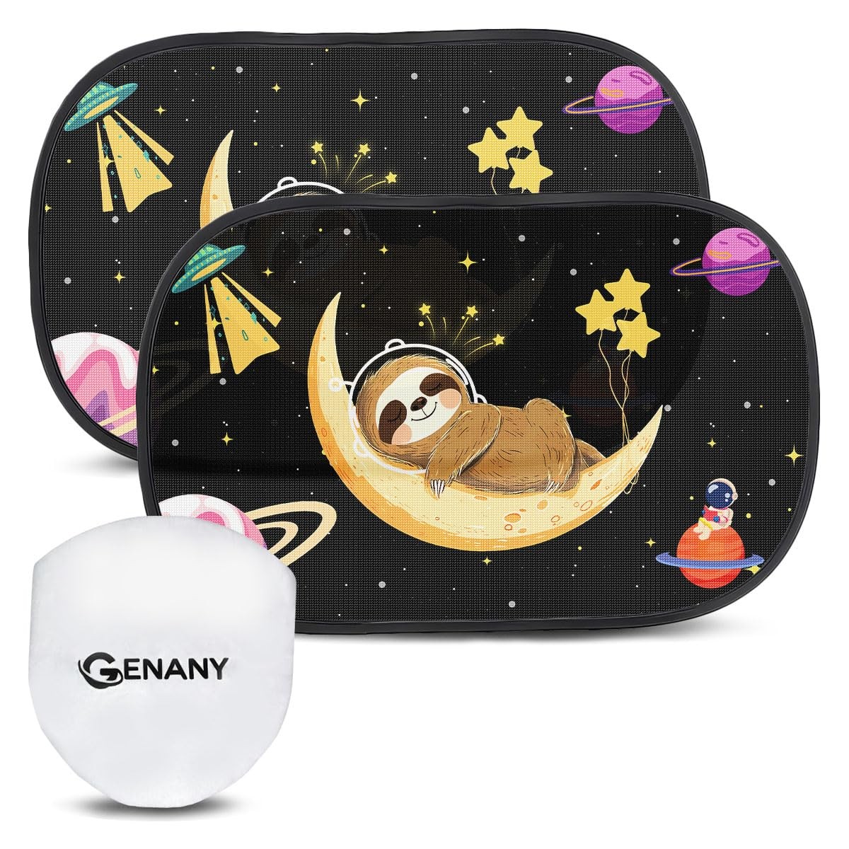 GENANY 2pcs Sloth Galaxy Window Sun Shade for Sedan SUV Truck (21×14 Inches), Su