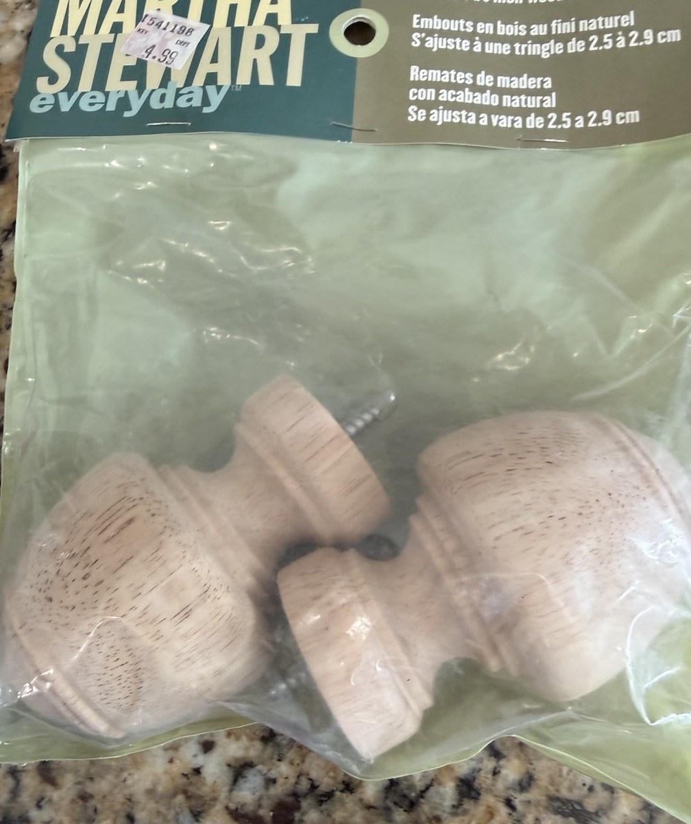 Martha Stewart Everyday Natural Finish 2 WOOD FINIALS – for 1” – 1- 1/8” Poles