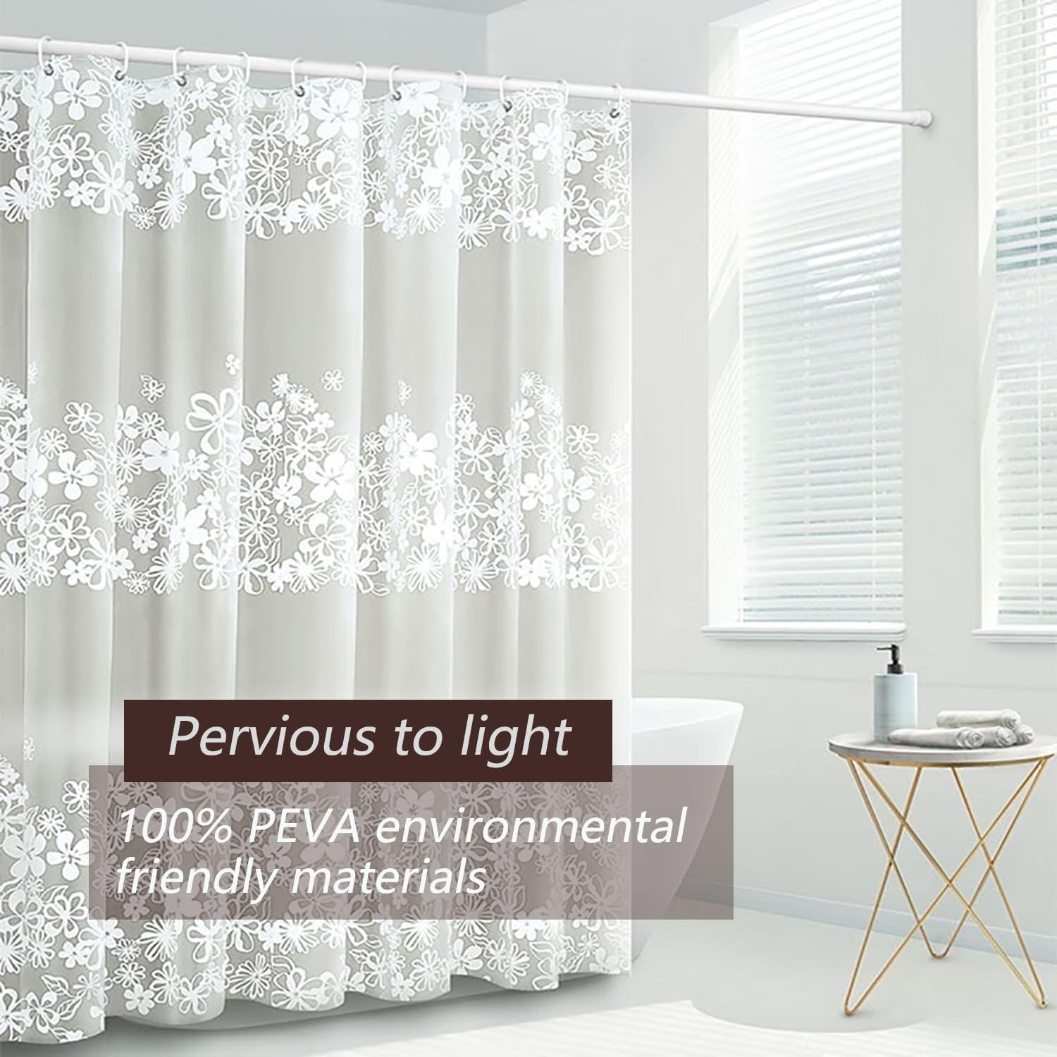 Shower Curtain Liner, White Flower 4G 72″W x 72″L (Pack of 1),
