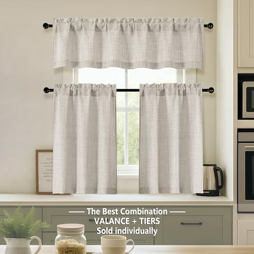 2 Panels Kitchen Curtains 36 Inch Length, Faux 30″W x 36″L (Pack of 2) Linen