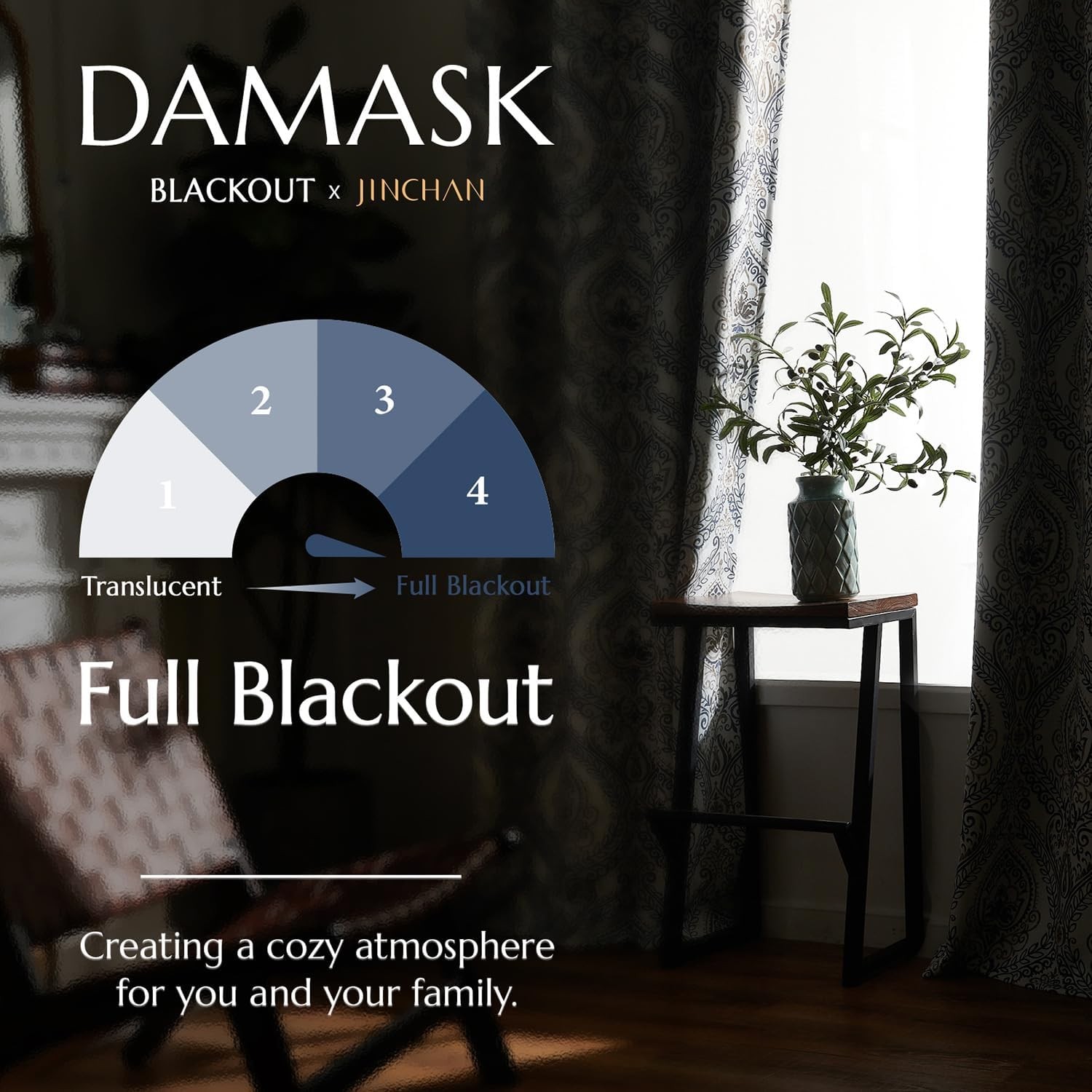Blue Damask Blackout Curtains 96″ Grommet Thermal Insulated Drapes Set of 2