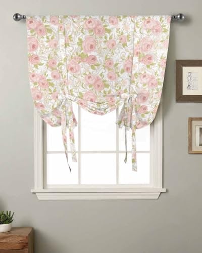 Pink Flower Tie Up Curtains for Window, 42″W x 45″L (Pack of 1) Pink Floral