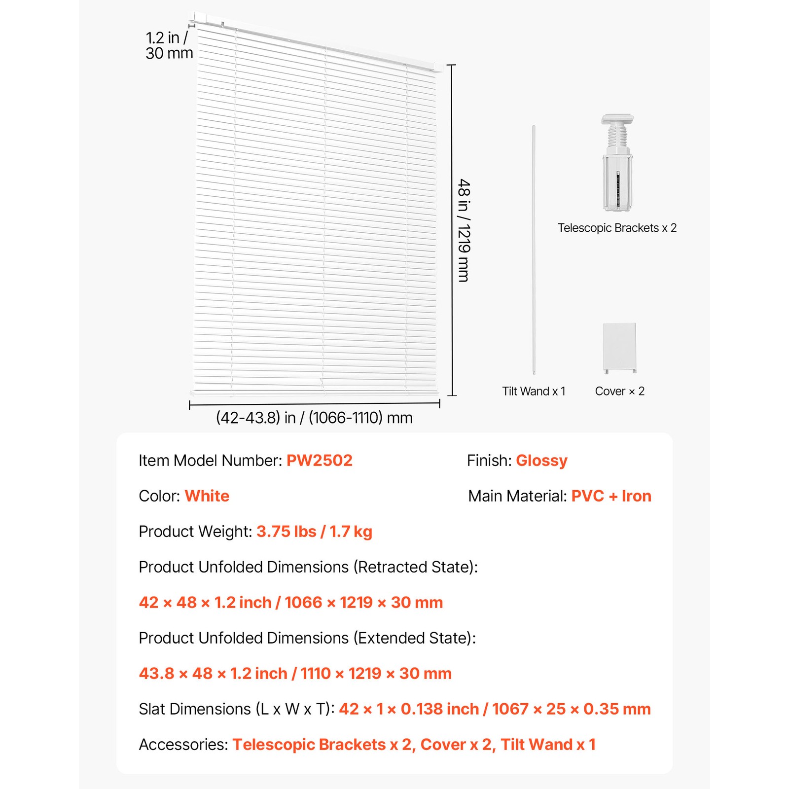 Uimoso Cordless Mini Blinds 43.3″ W x 48″ H, Light Filtering, No-Drill Design