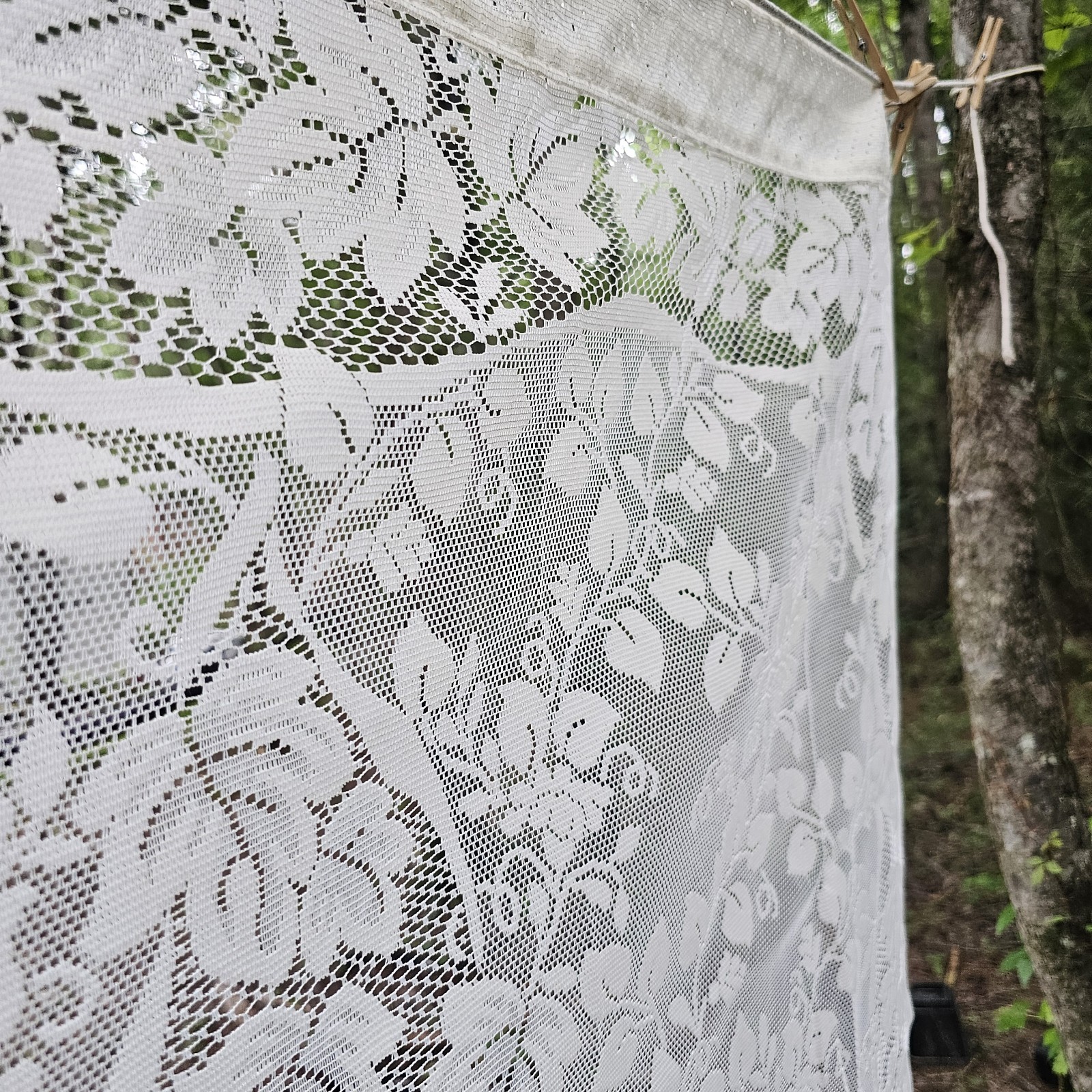 Vintage Ivory White Floral Lace Curtain Valance Scalloped Edge USA 70 x 36