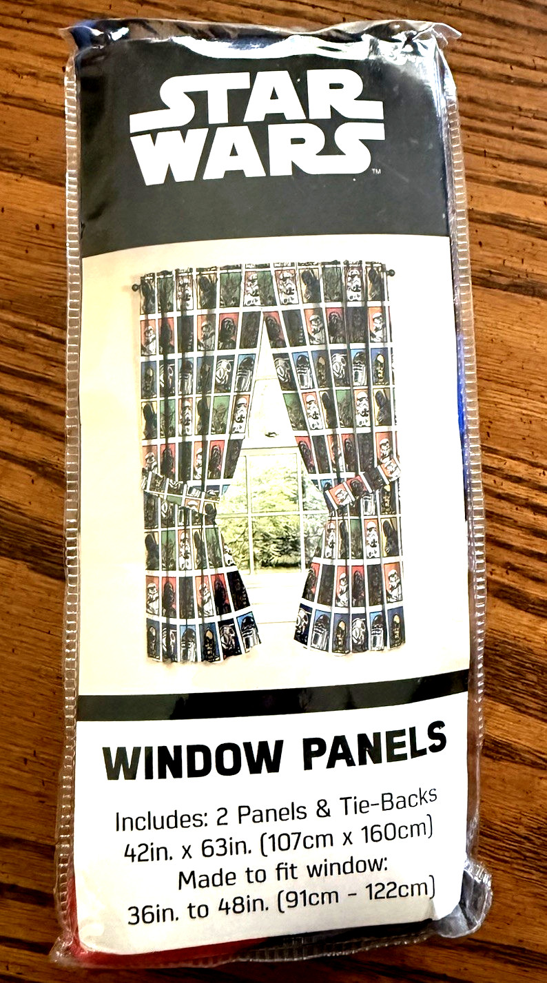 Disney / Star Wars. 2 Window Panels. & Tie – backs 42”x 63”. Polyester. NEW.