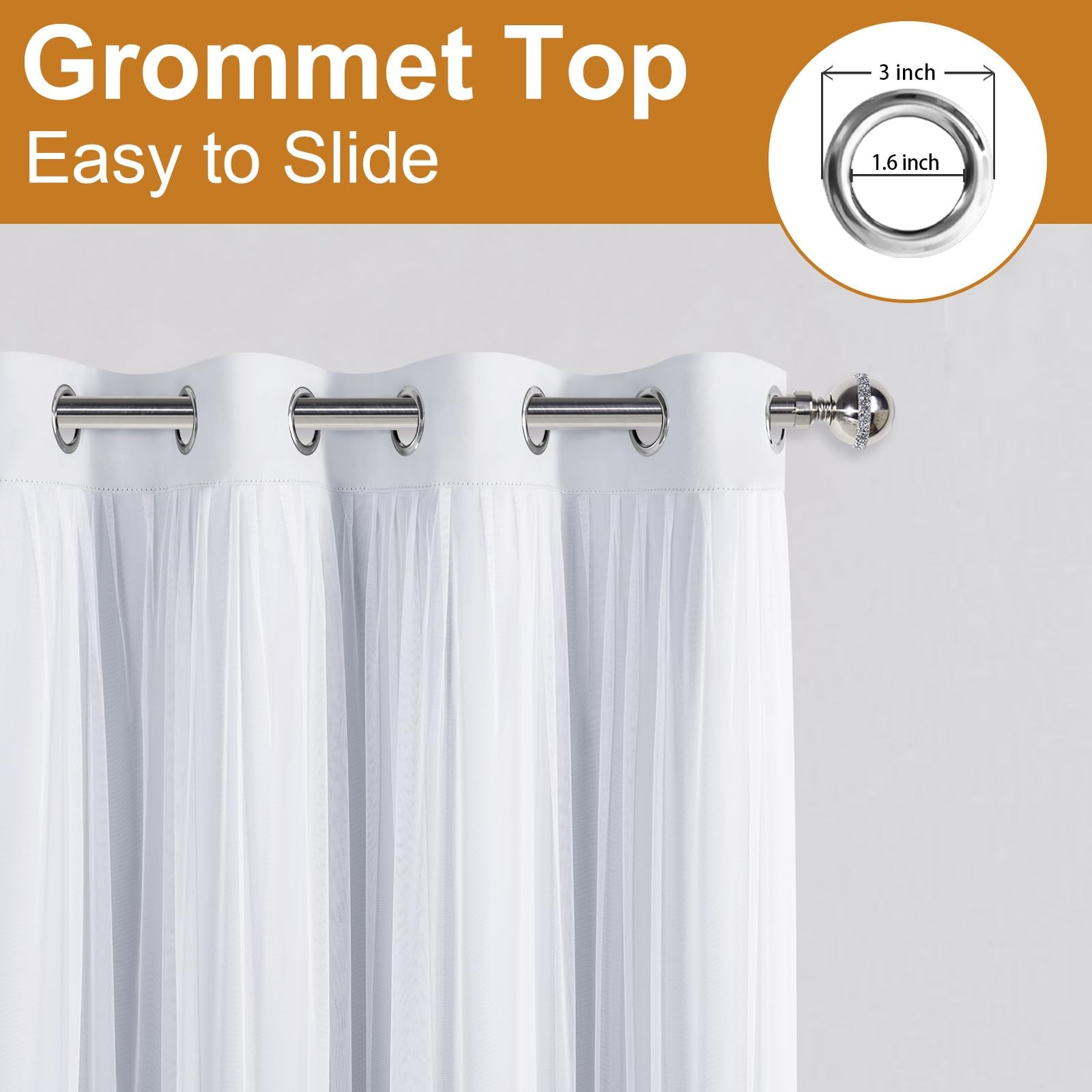 White Blackout Curtains with Sheer Overlay with Tiebacks 84 Inch Long