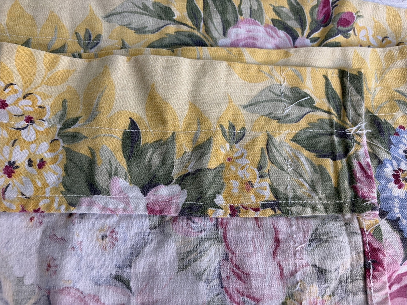 Handmade Rod Pocket Curtain Valance Yellow w/Floral Roses 62×13 English Cottage