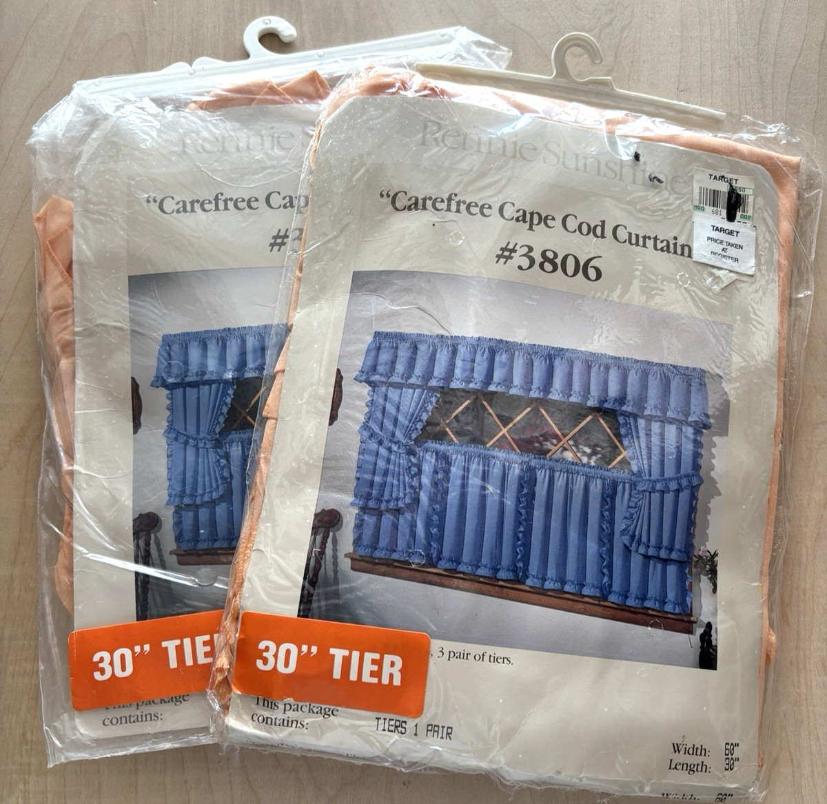 Vintage Cape Cod Curtain Tiers LOT of 2 Pair Peach 60″ x 30″ New Unused