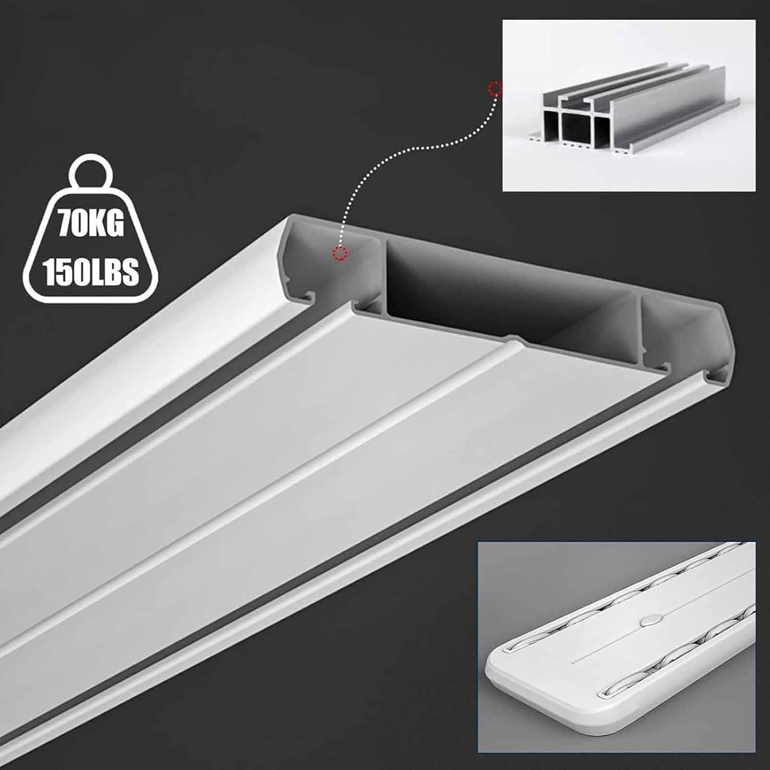Heavy Duty Double Track Ceiling Curtain Rail, Silent Sliding System, 66LBS Load