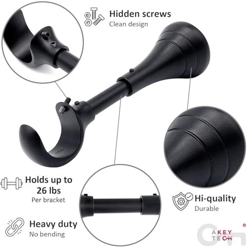 Heavy Duty 6 Inch Adjustable Curtain Rod Brackets, Black, 4 Pack