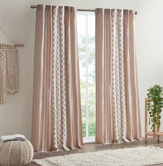 Ink + Ivy Imani Blush 50″ x 84″ Cotton Window Curtain Blush Pink Chenille Stripe