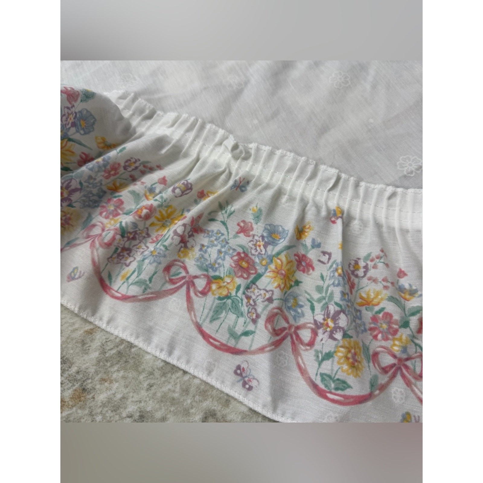 VTG Window Cafe Valance Shabby Chic Cottagecore Butterflies bows flowers