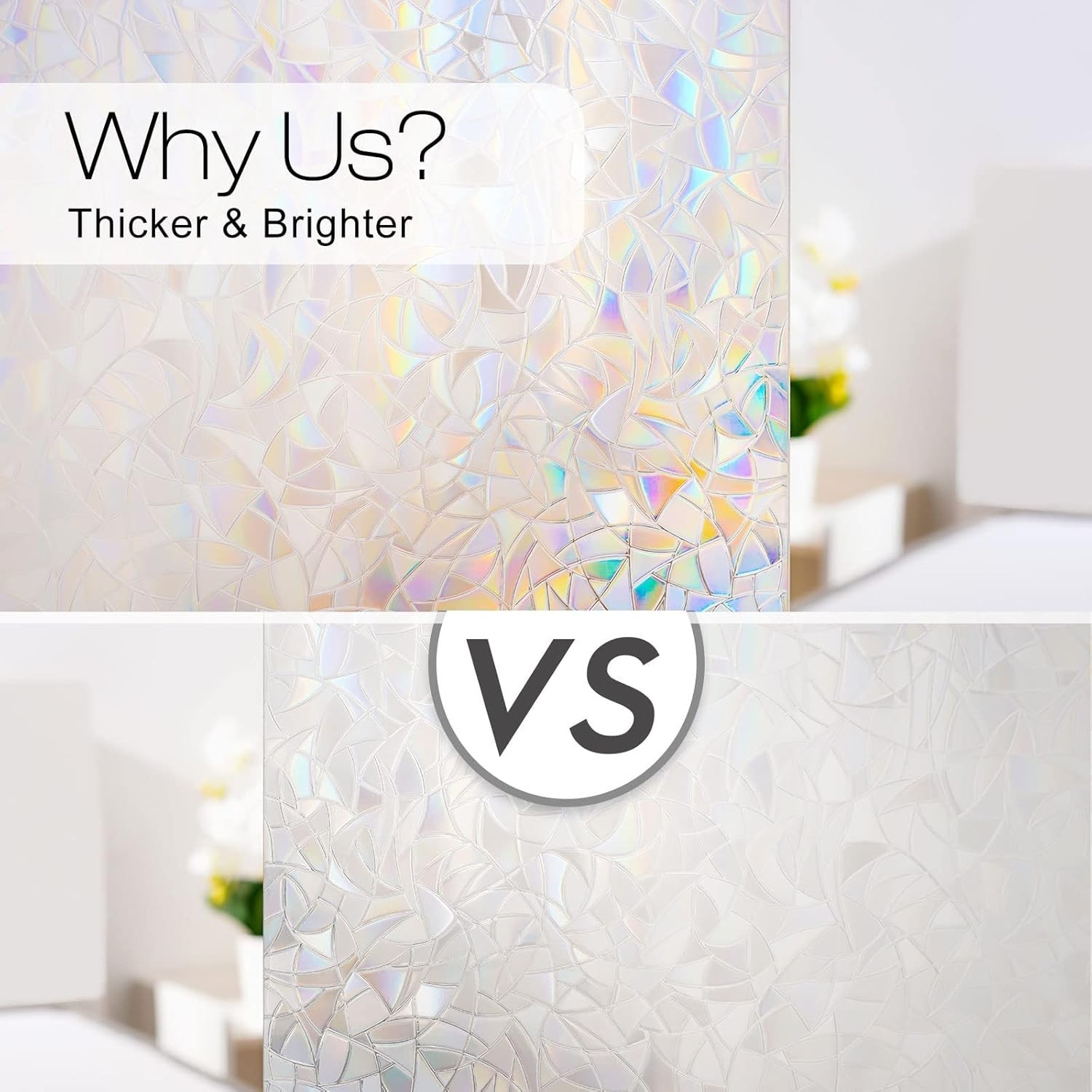 Non-Adhesive 3D Rainbow Window Film, UV Protection, Easy Install, 17.5 x 78.7