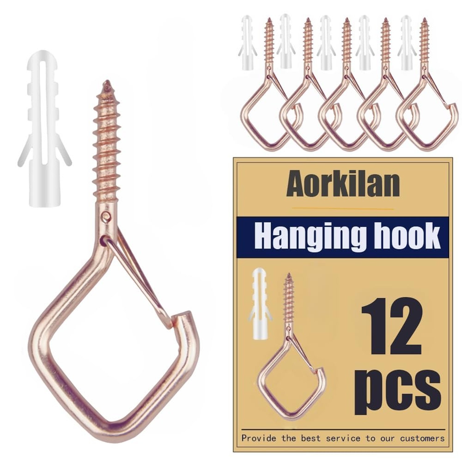 12-Pack Heavy-Duty Rose Gold Screw Eye Hooks with Safety Clips | Metal Ceilin…
