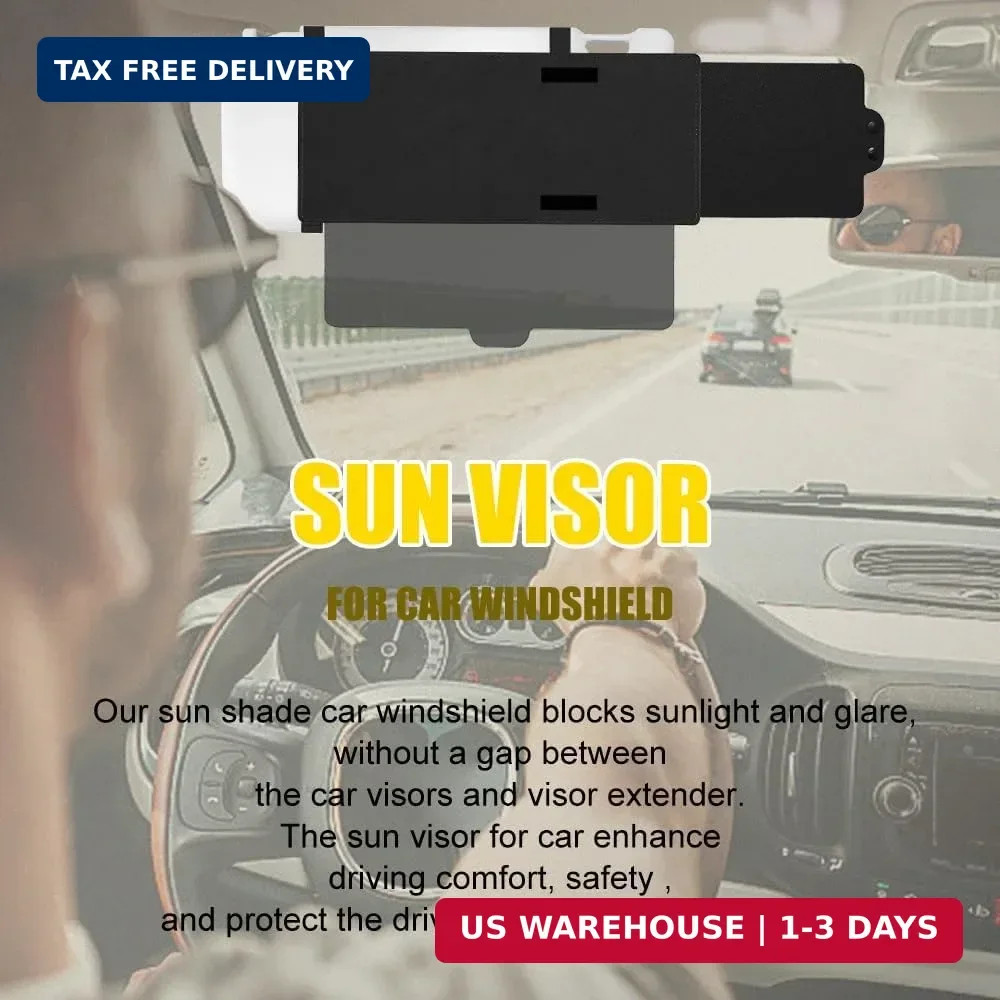 Polarized Car Sun Visor Extension with PC Lens and Side Sunshade, Anti-Glare Win