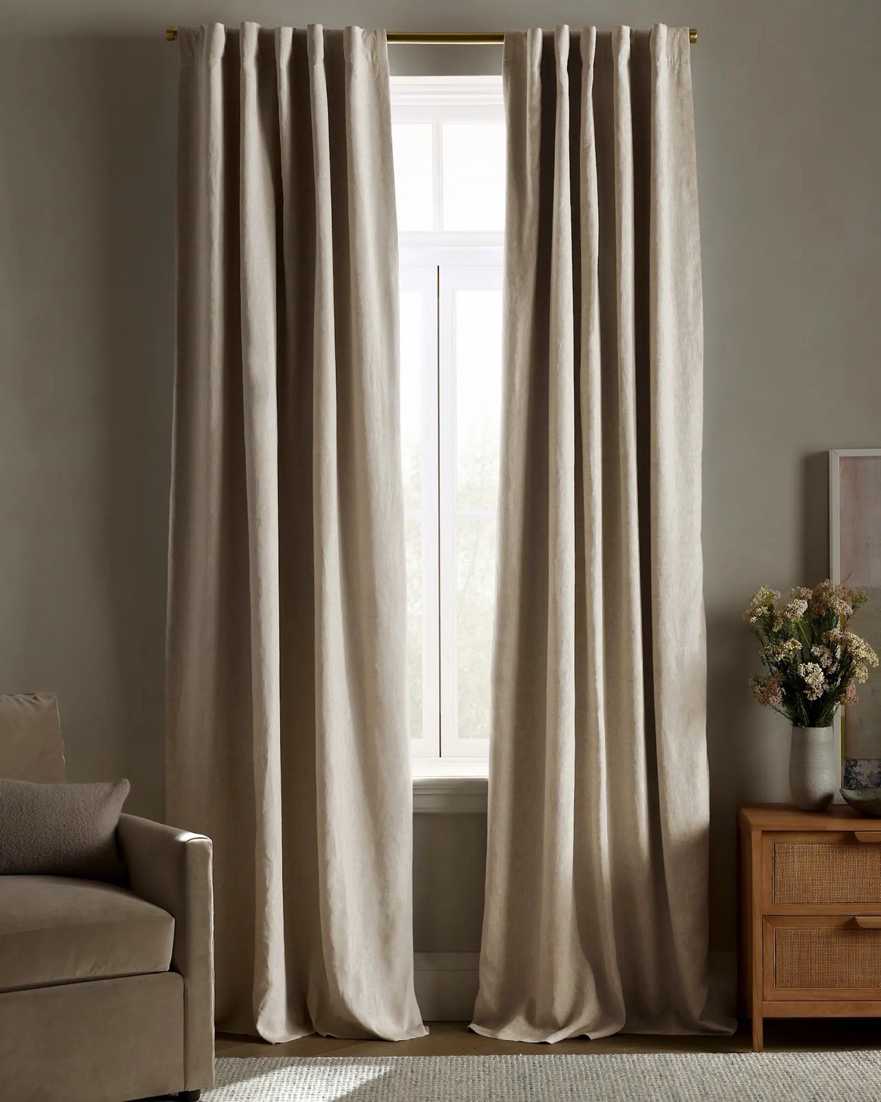 NWOT QUINCE European Linen True Blackout Curtain Single Panel FLAX 48” X 108”