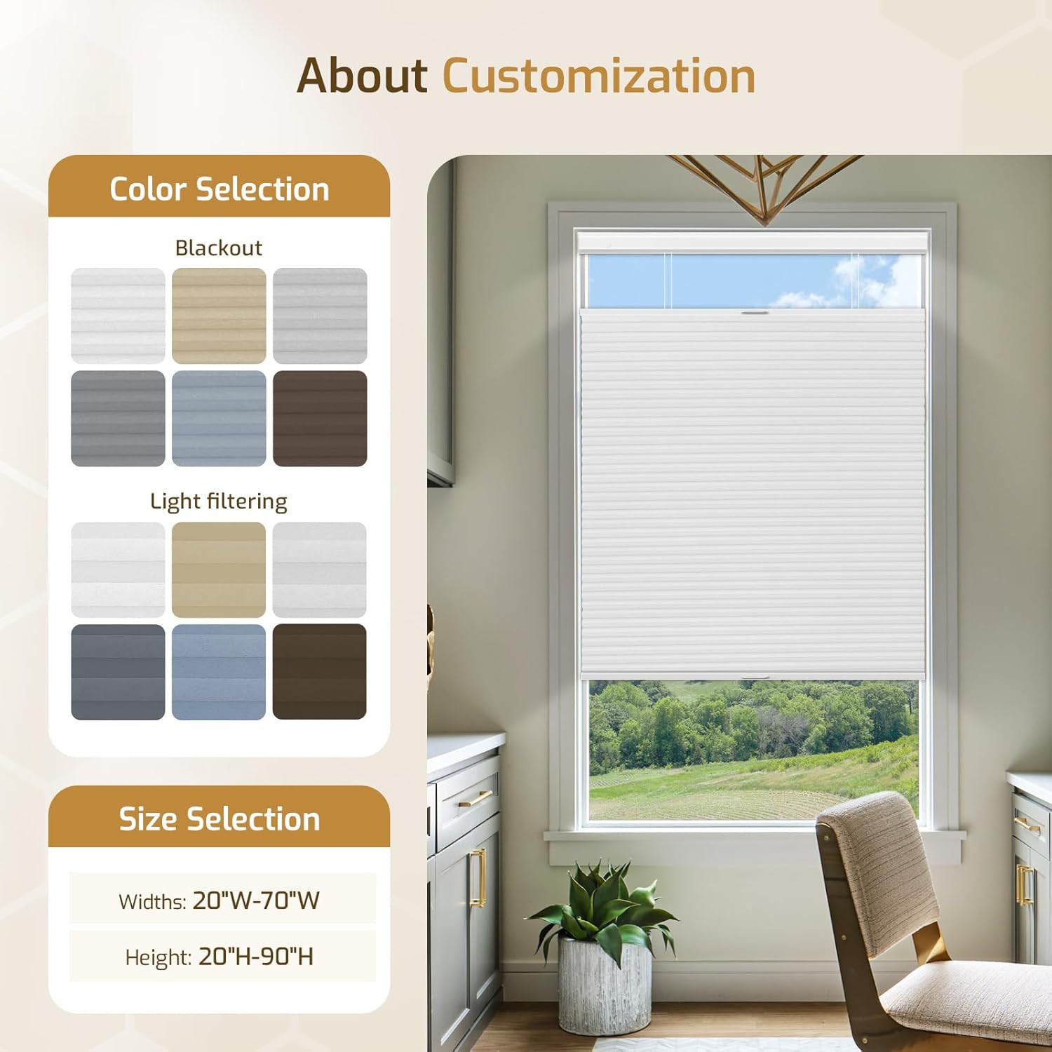No Drill Top down Bottom up Cellular Shades, 1.5 Inch Large Cell Cordless Blacko