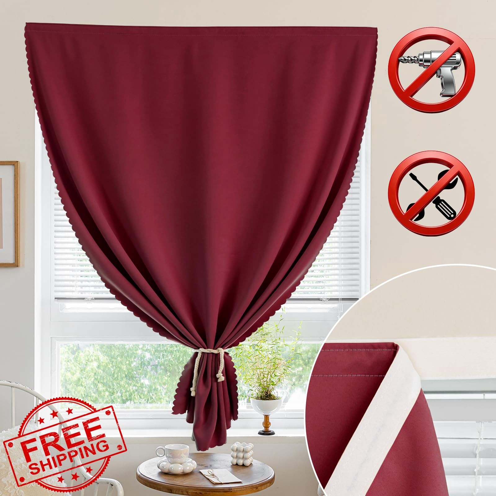 Jilron Burgundy 35x71in Curtains 1P