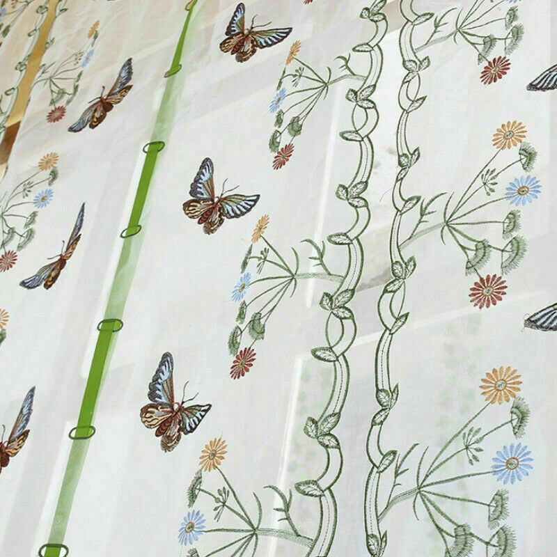 Sheer Window Curtain Tulle Blind Butterfly Embroidery Kitchen Balcony Home Decor