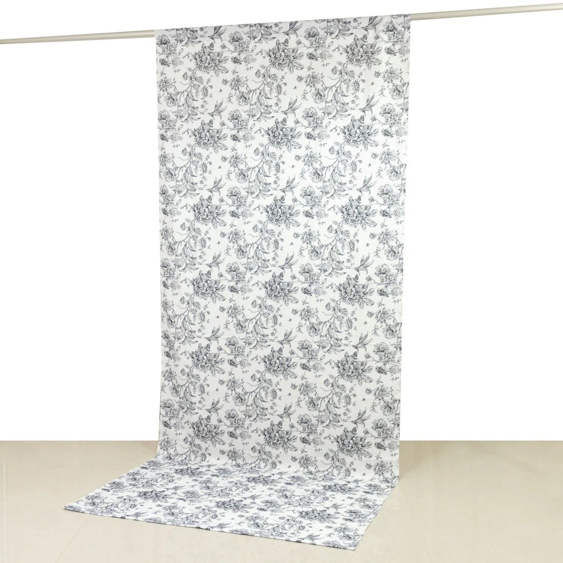 White Black 5ft x 12ft French Toile Polyester Backdrop Curtain with Rod Pockets