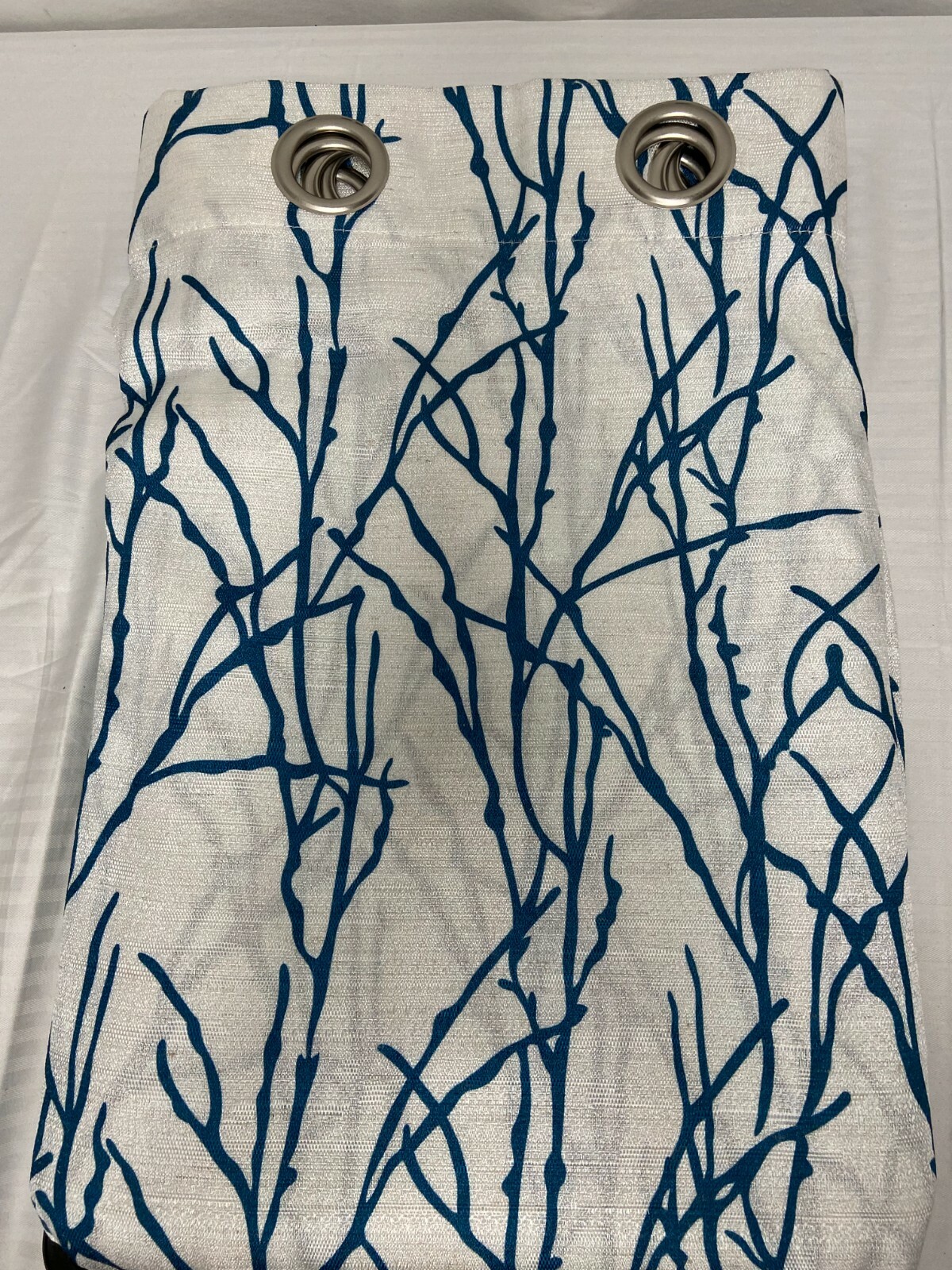 2 Curtains White And Teal Branches Linen Blend Grommet Panels 54″ by 96″ Each