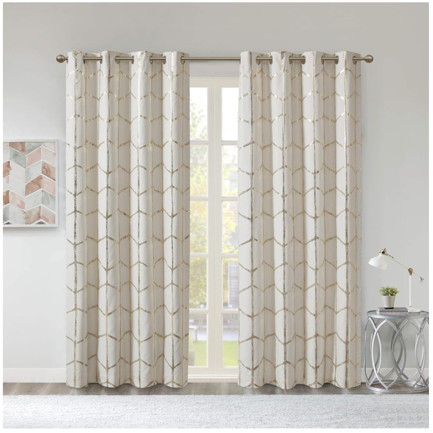 Trendy Geometric Design Window Panel, 100% Blackout, 50″x84″