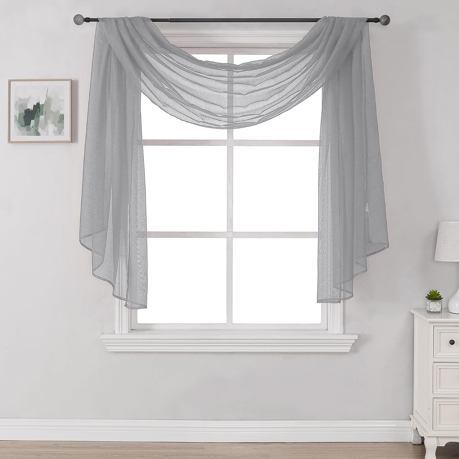 DONREN 144 Inches Long Window Scarf Valances for Party – Luxury Soft Gray Semi S