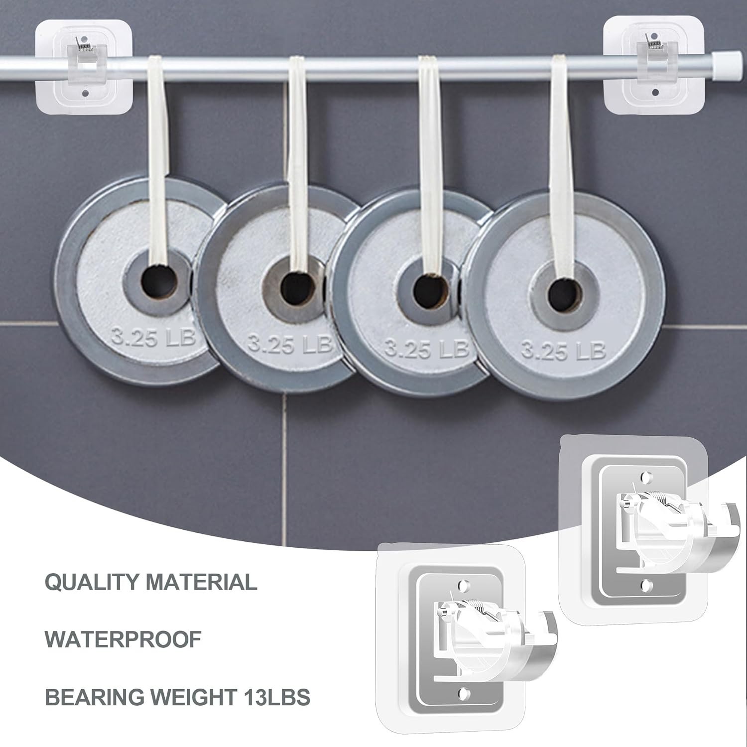 Self Adhesive Transparent Curtain Rod Brackets Set for Bathroom and Home