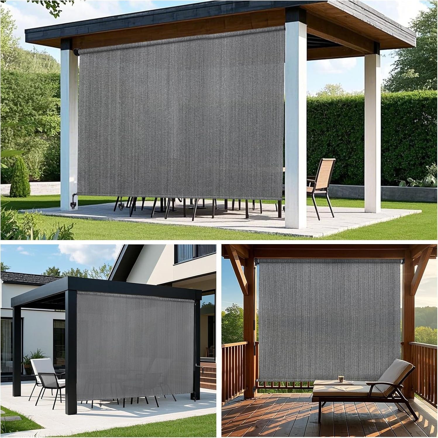 Outdoor Roller Shade 10′ W X 8′ H, 220GSM HDPE Breathable Sun Shades Outdoor