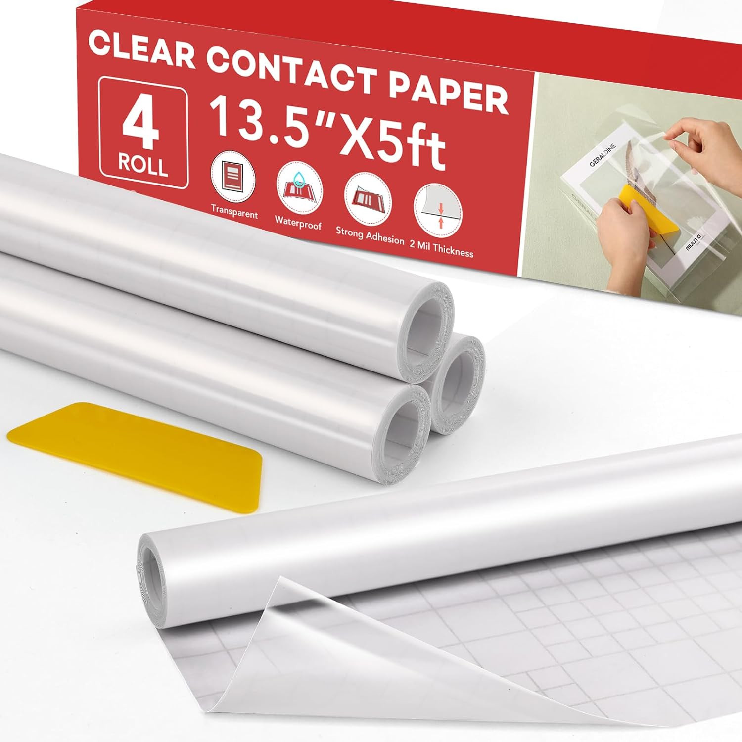 4 Rolls Clear Contact Paper 13.5″x5ft Self-Adhesive Book & Craft Cover