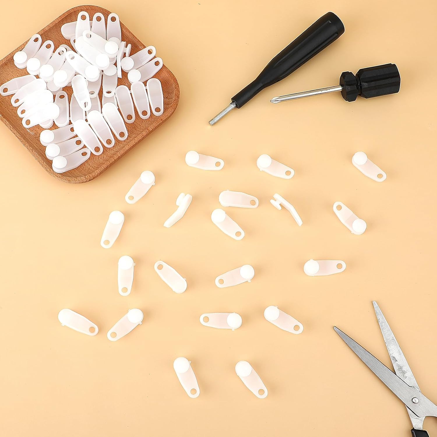 100 PCS Traverse Rod Slides, White Plastic Curtain Rail Track Hooks Slider, Wind