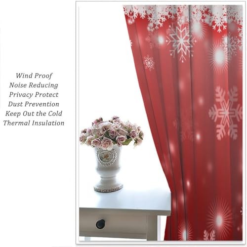 Christmas Curtains,Winter Snowflake Red 20.5″W x 63″L (Pack of 2) Red-3