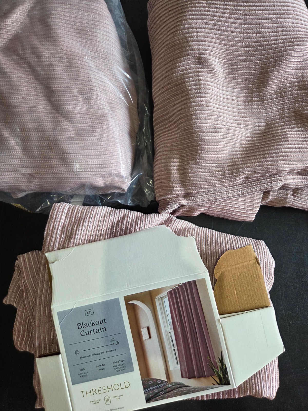 Threshold Blackout Corded Ribbed Curtain Panel Rose Pink Indoor Use 50″x63″