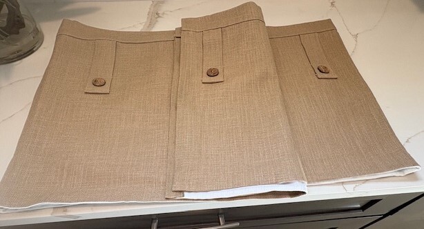 Custom Tab Top Lined Tan Valance with Buttons 108.75 in x 17 in