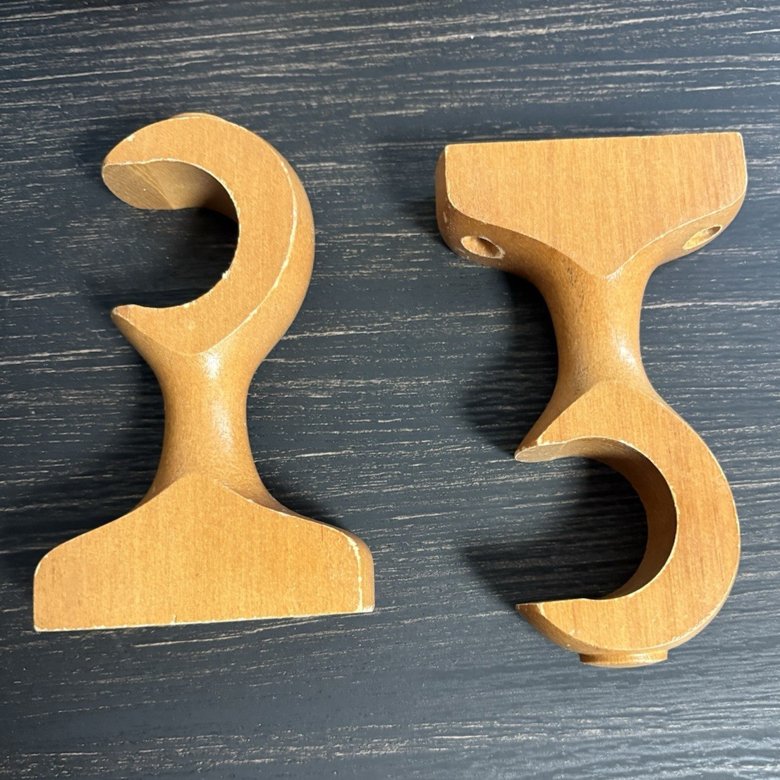 Wood Curtain Rod Brackets Wall Mounted Brown 2in Diameter Solid Plain Set of 2