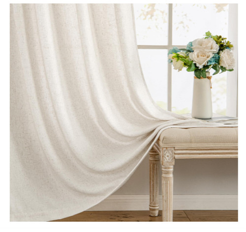 MIULEE Natural White Linen Curtains 52 x 90 Curtain Panels Drapes Semi Sheer NEW