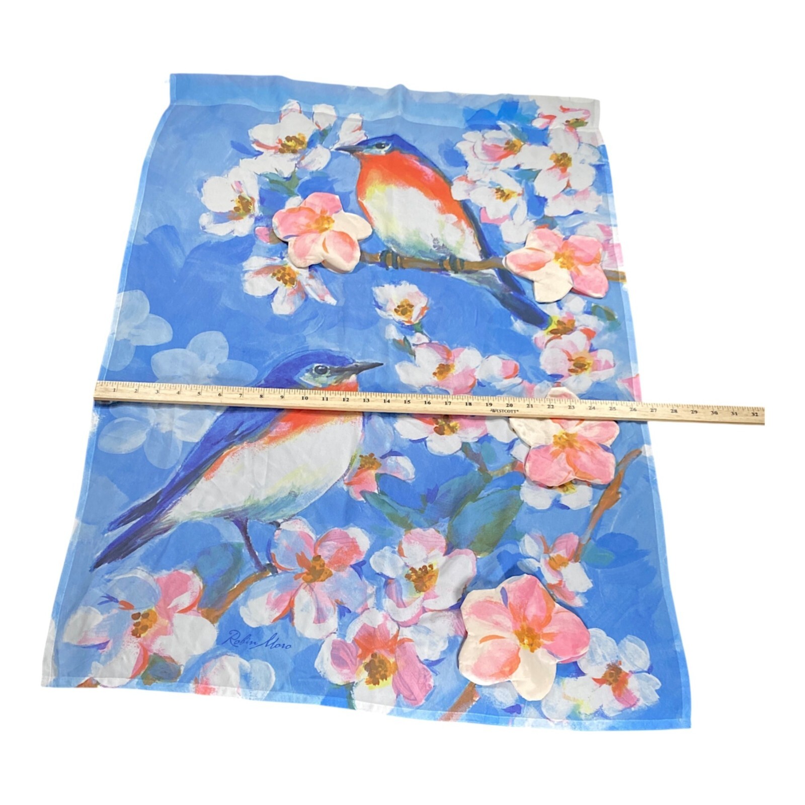 Robin Moro Curtains 38.5” Semi Sheer Window Shade Bluebird Cherry Blossom 2