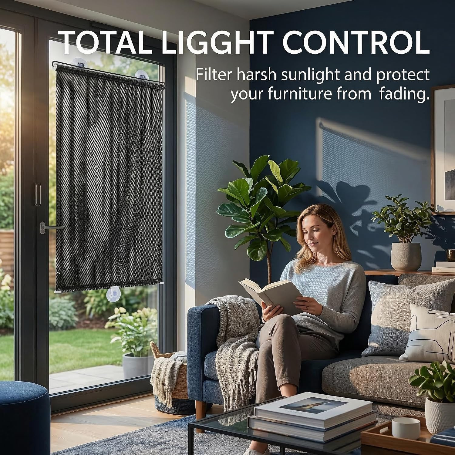 No Drill Light Filtering Blinds, Blackout Blind Curtains with Suction Cups – PVC
