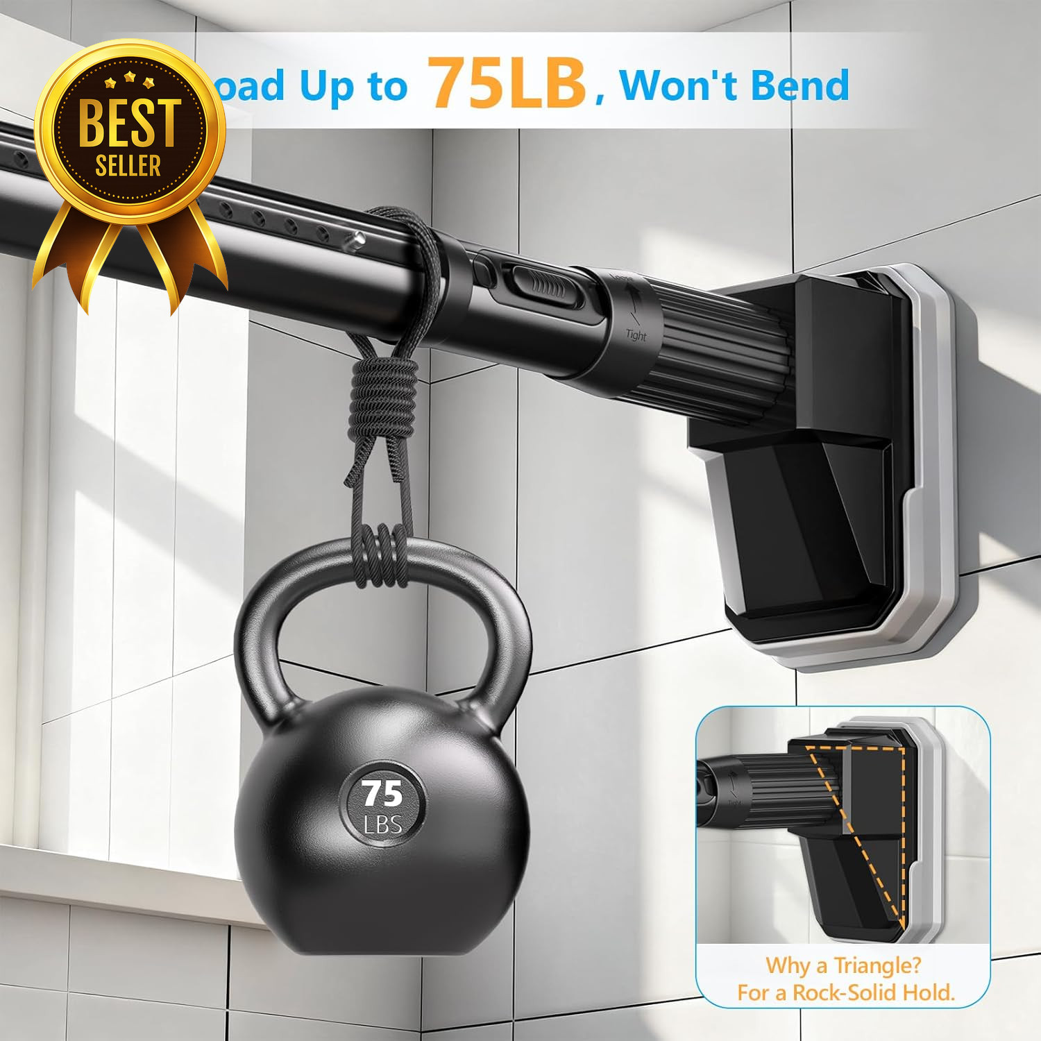 Extra Long Tension Curtain Rod 41-139in Heavy Duty No Drill Black Adjustable