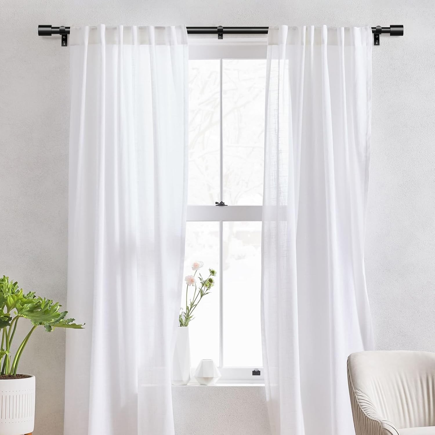2 Pack Heavy Duty Curtain Rods for Windows 48 30"-90"|2pack, Black