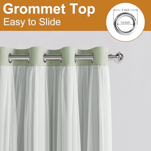 Layered Curtains for Living Room Blackout and 52″W x 96″L (Pack of 2) Seafoam