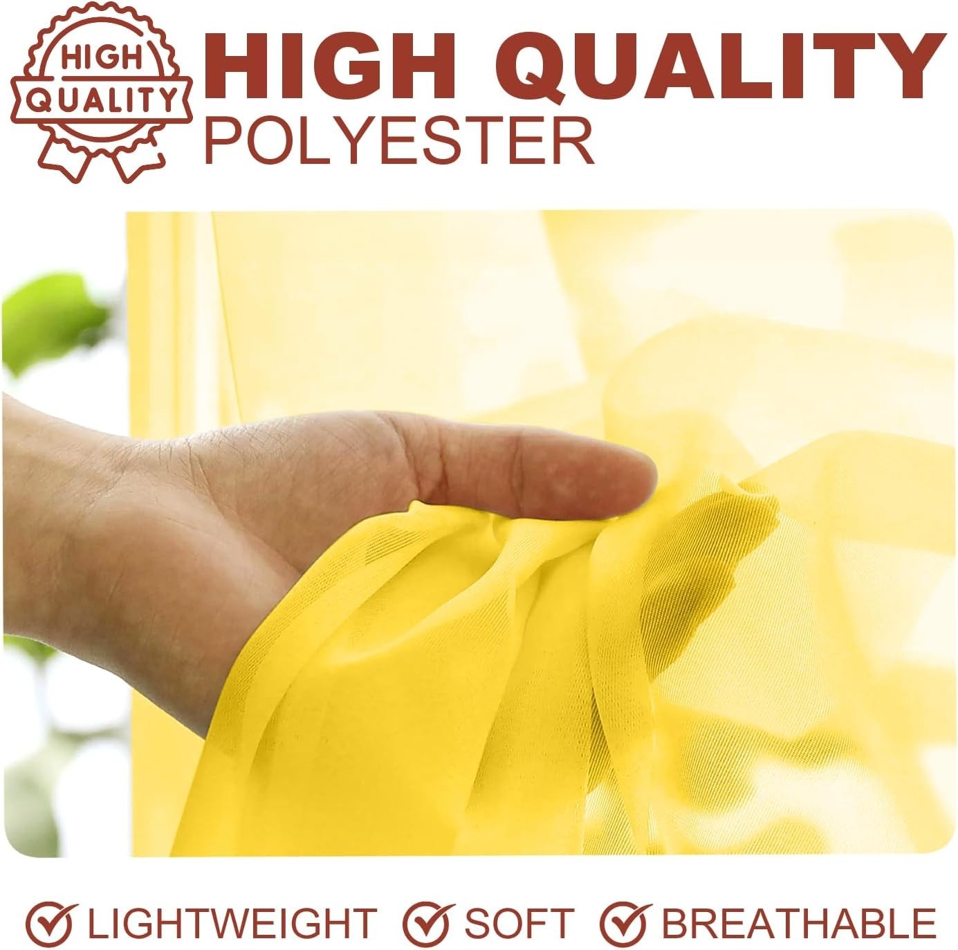 YHSF Sheer Curtain Window Elegant Set of 2, 54″ W x 84″ L each panel, Yellow