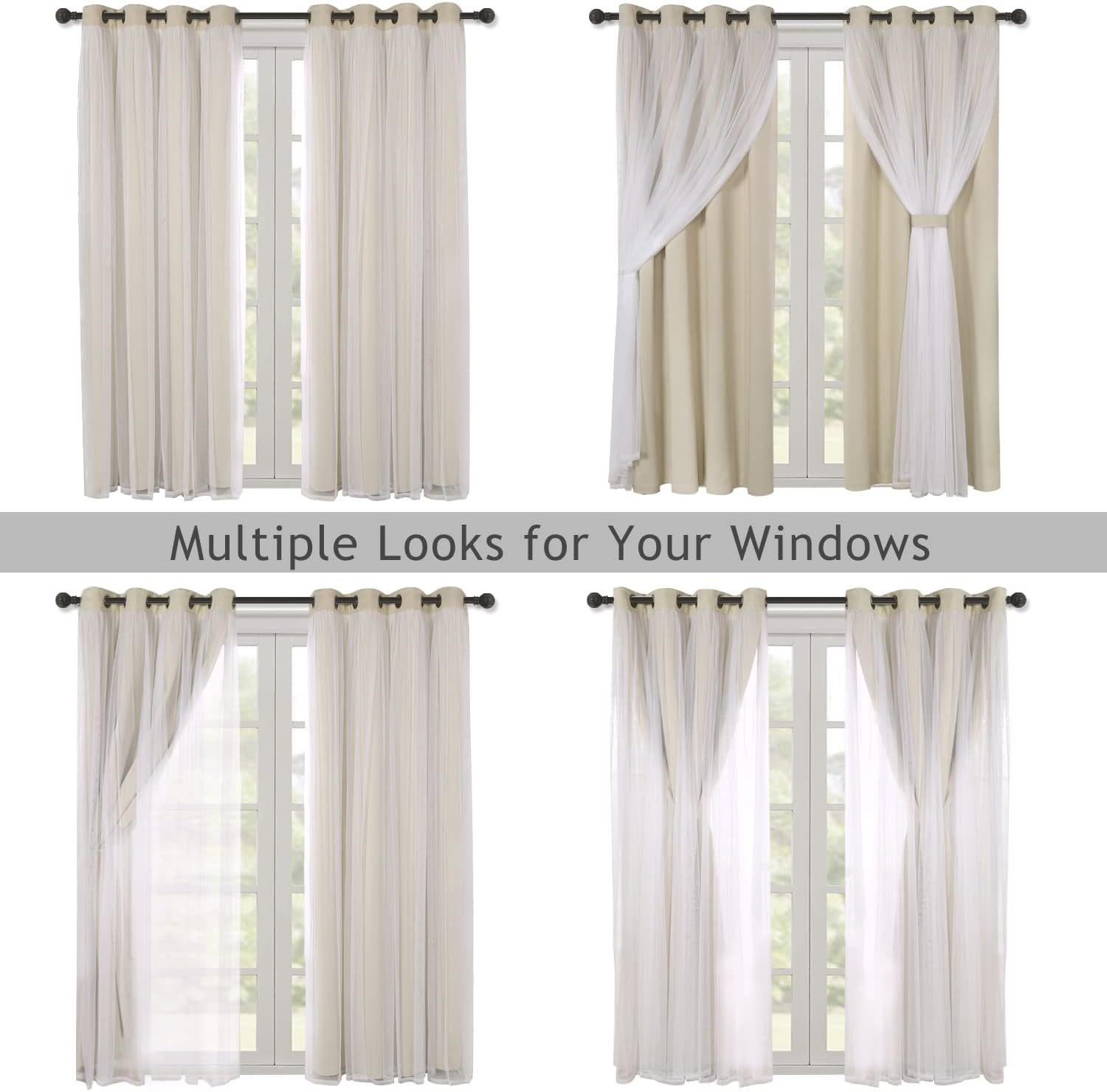 BONZER Mix and Match Blackout Curtains Grommet Double-Layered Curtains with Whit