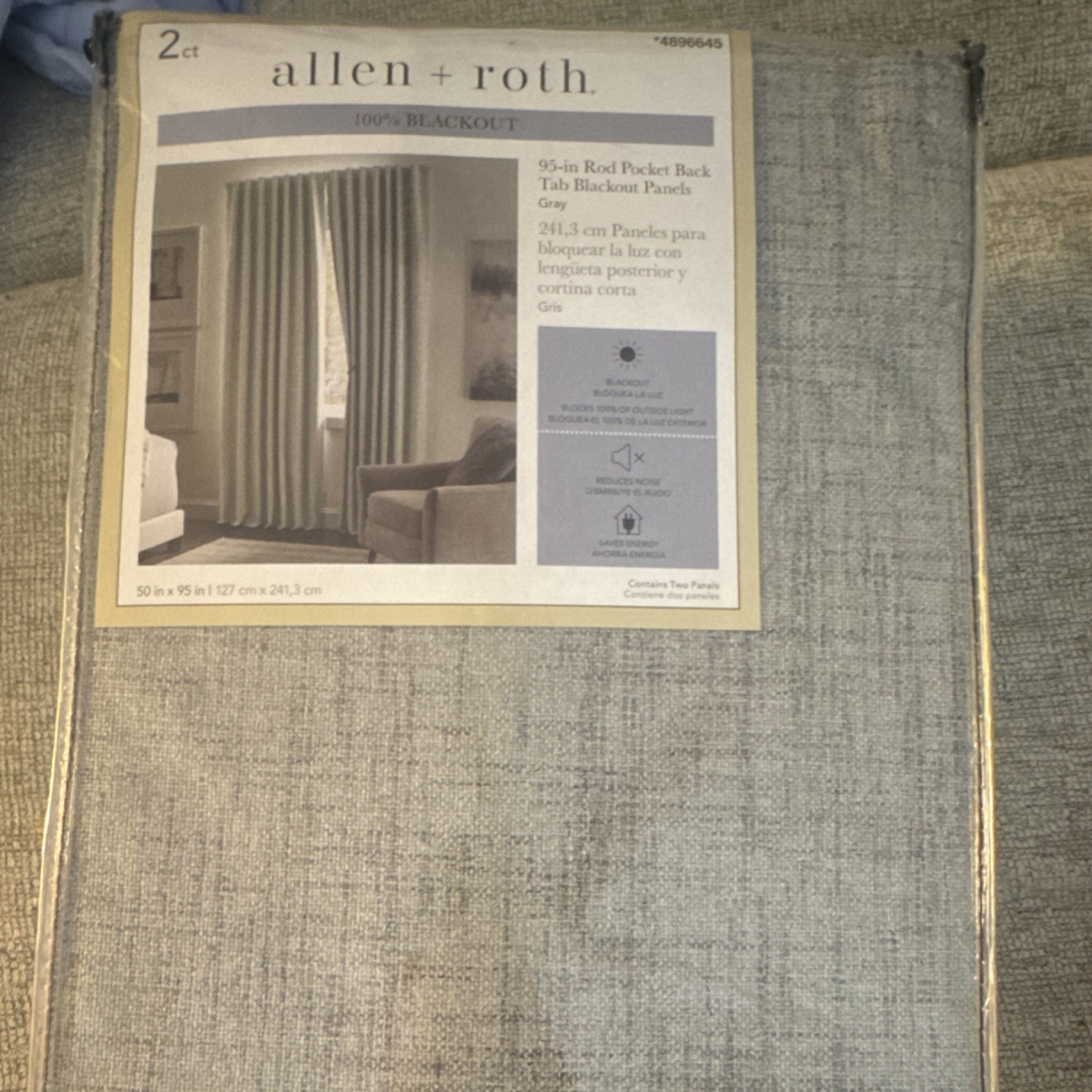 allen + roth Rod Pocket Back Tab Blackout Panels Gray 95in Polyester 2 Pack